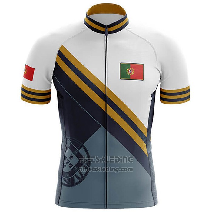 2020 Fietskleding Kampioen Portugal Lichtblauw Geel Korte Mouwen en Koersbroek